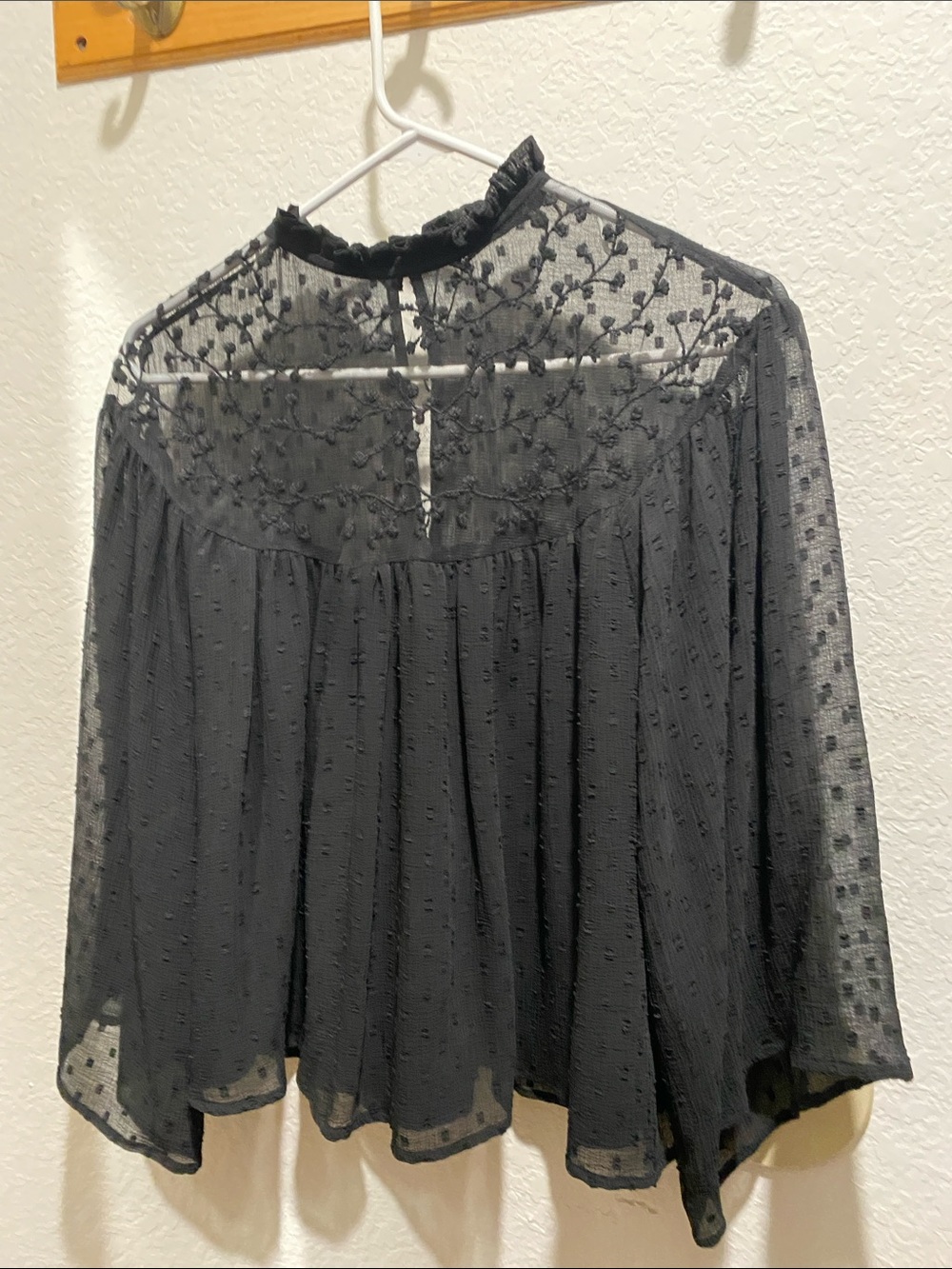Zara Black Sheer Embroidered Yoke Blouse